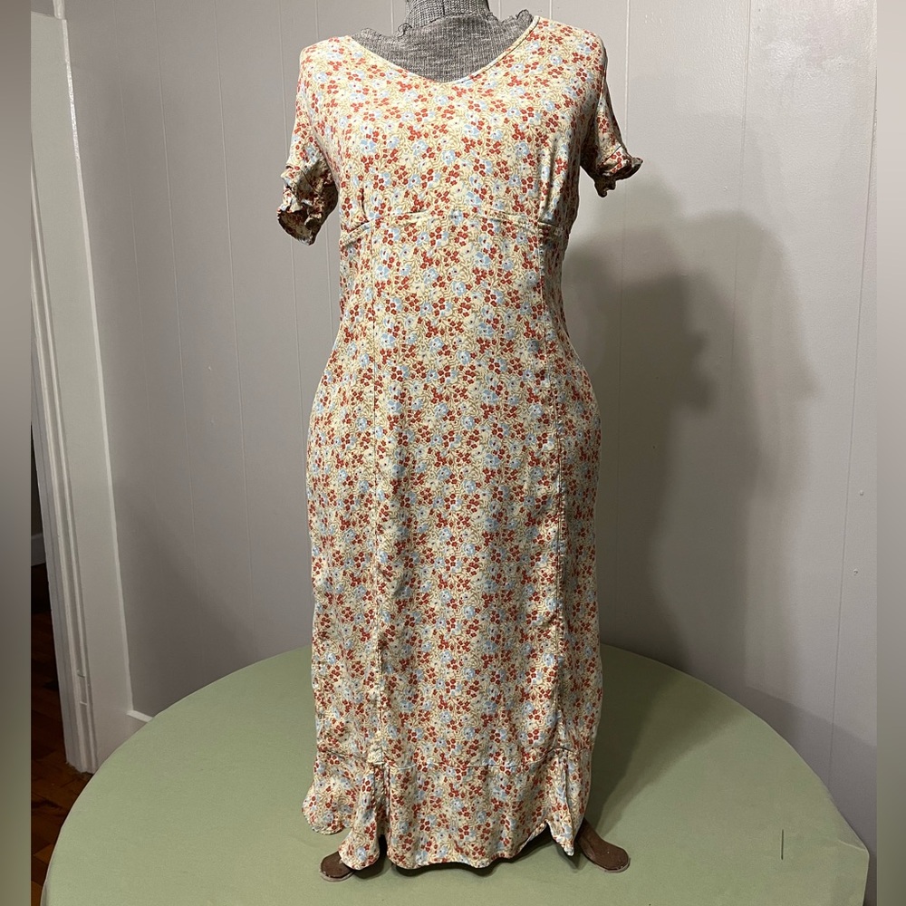 Eddie Bauer Floral Midi Short Sleeve Dress - Red and Cream 10